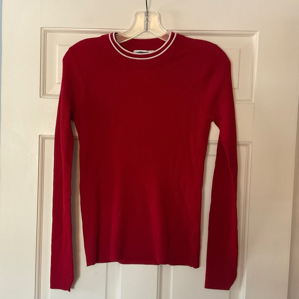 Madewell Double Layered Crewneck in Merino-Silk Blend Crimson Red Size S NWT